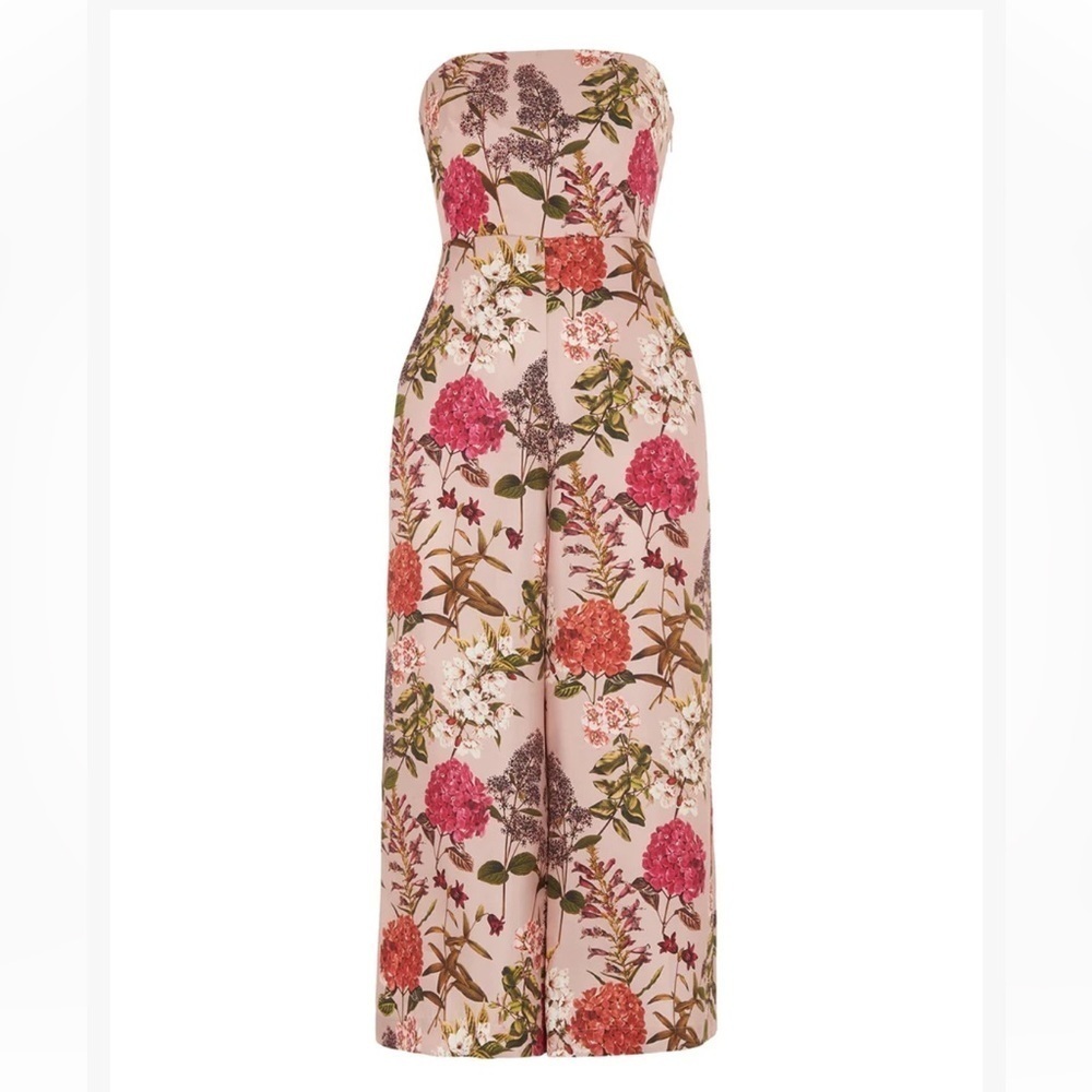 WHISTLES HYDRANGEA FLORAL TIE BACK STRAPLESS SILK JUMPSUIT 6